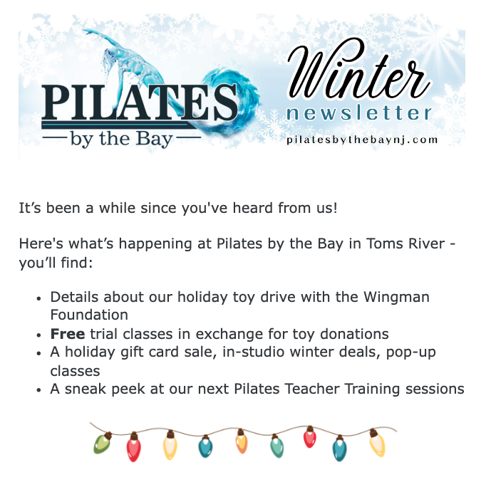 Pilates by the Bay December 2025 email newsletter