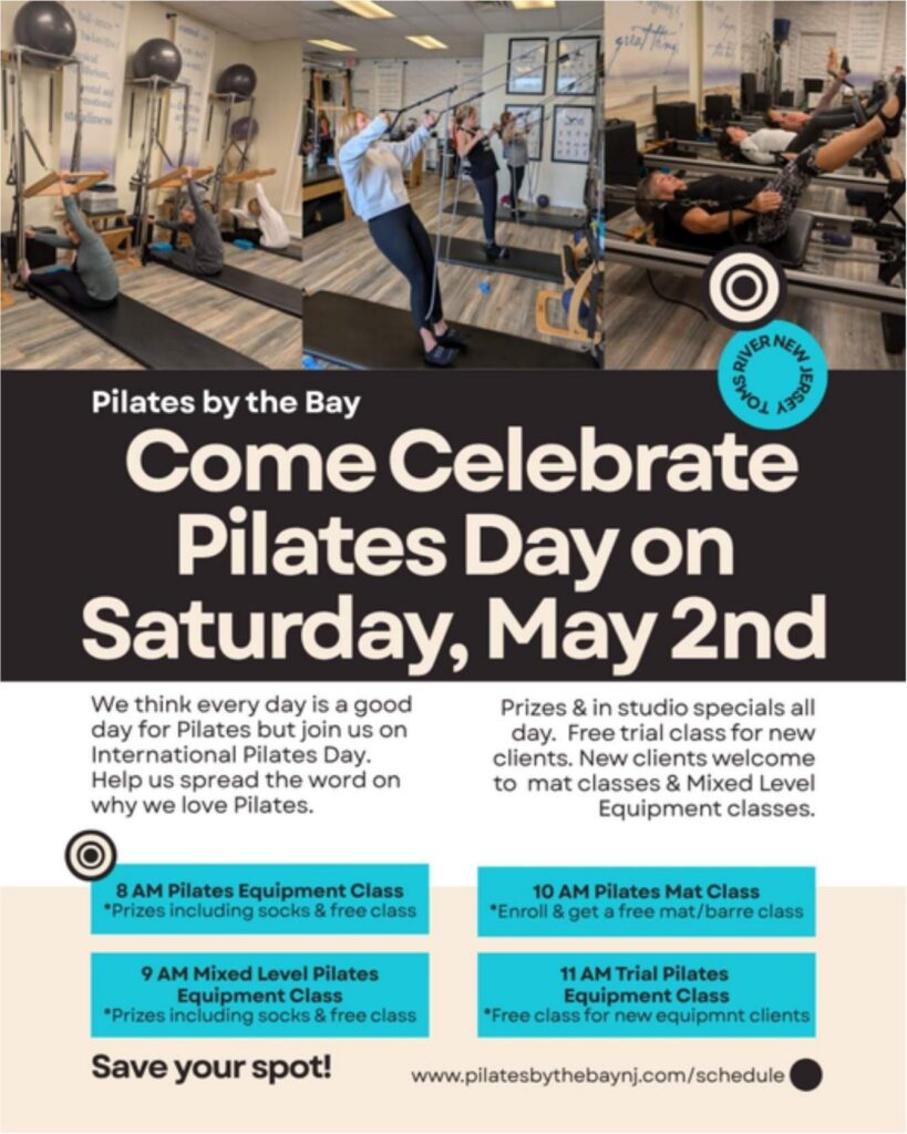 Flyer for Pilates Day events at Pilates by the Bay NJ
